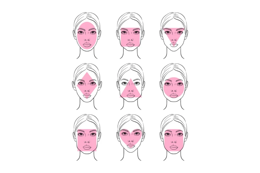 Different female face shapes. Vector illustration.